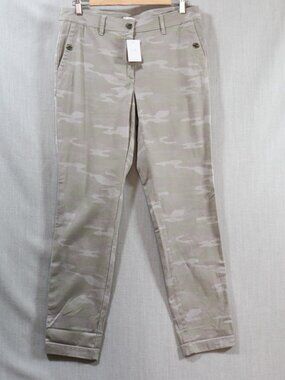 J. Jill NWT Washed Sage Camo Pants 10 Flat Front Trouser Style Tapered Leg Grey